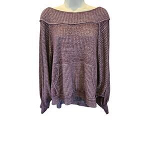 We the free Westend maroon thermal slub Batwing hooded sweater open back EUC M